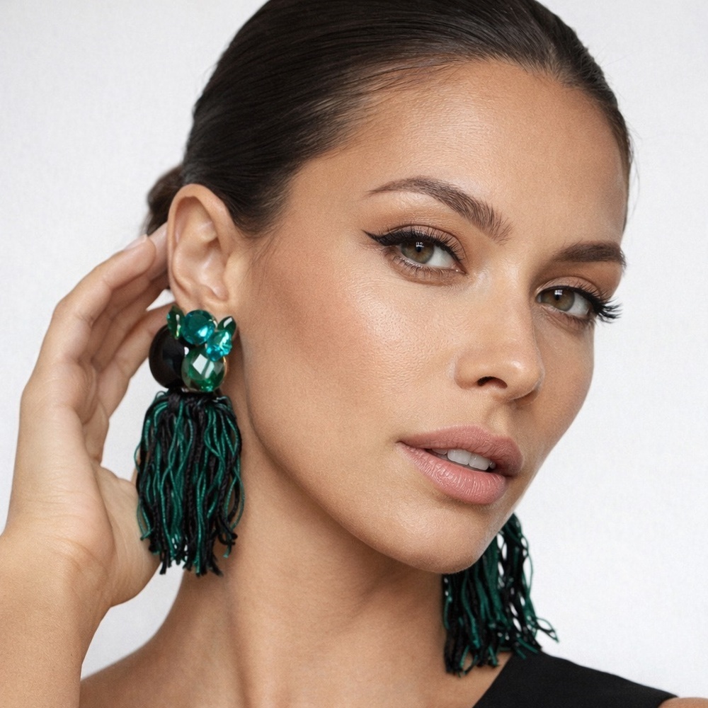 Vintage Australian Crystal & Jet Tassel clip Earrings